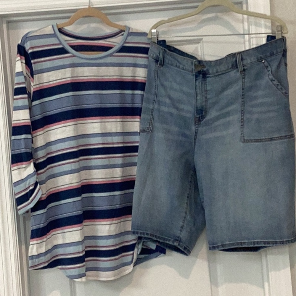 NWOT Lane Bryant Set, 22/24, Denim Shorts & 3/4 Length Sleeve Shirt